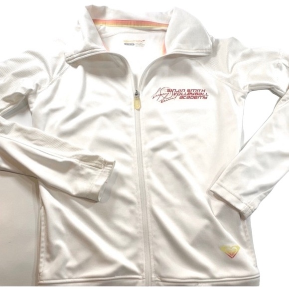 Roxy | Athletix Workout Jacket Cream Medium Zipped Up - Picture 1 of 9